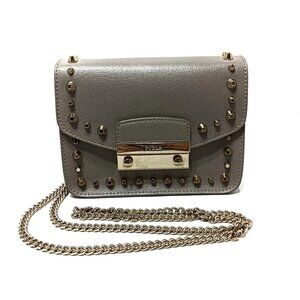 FURLA Julia Gray Beige Leather Shoulder Bag